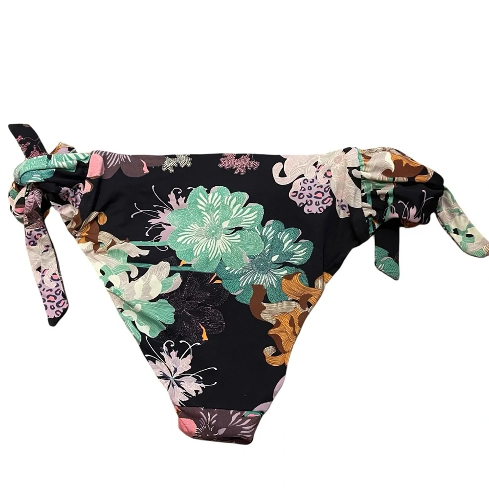 ANTHROPOLOGIE MAEVE Floral One-Shoulder Bikini Set Side Tie Size Large